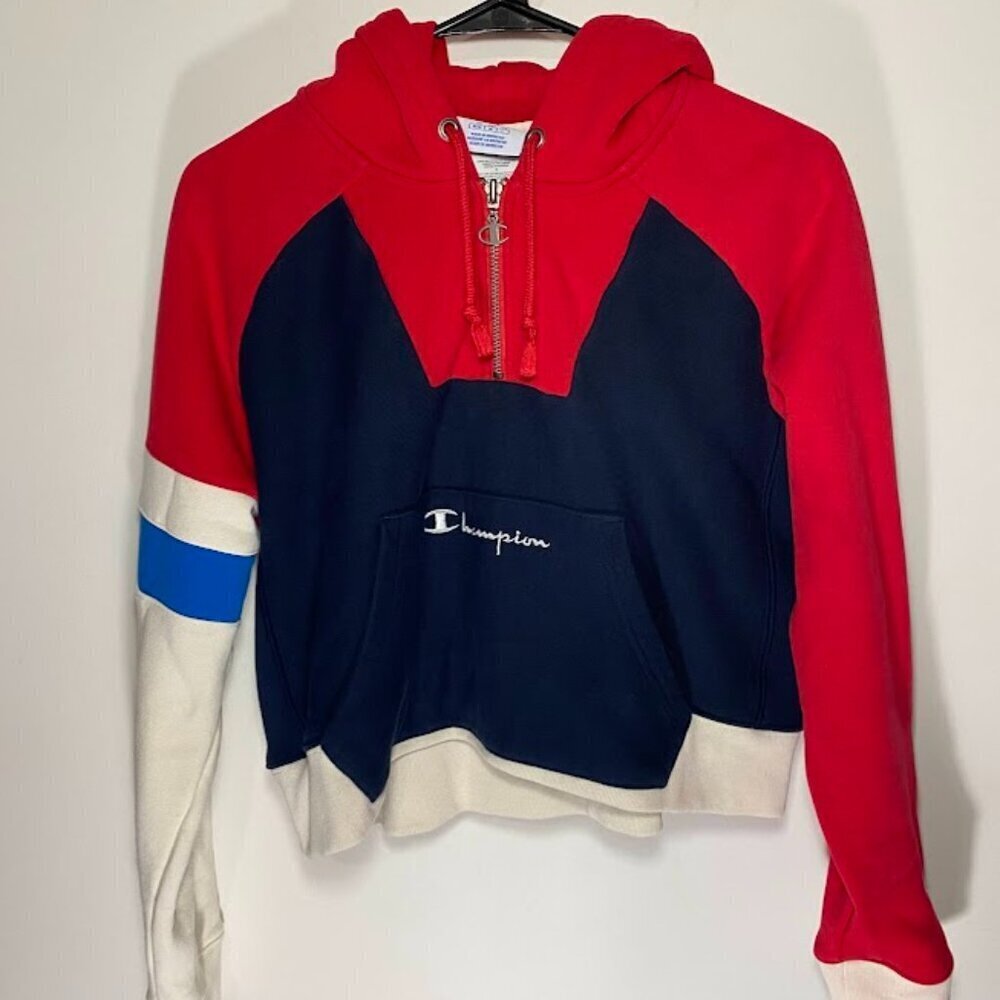 Champion Reverse Weave Red, White, and Blue Cropped Hoodie